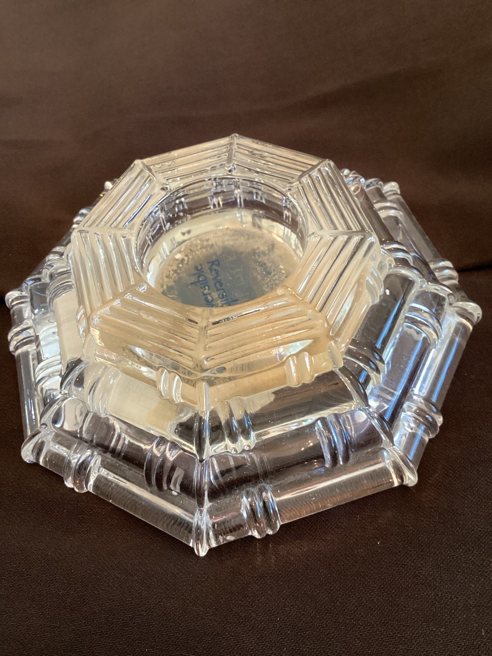 St George Crystal Candleholder Reversible Octagon Pillar Tealight USA Made 5”